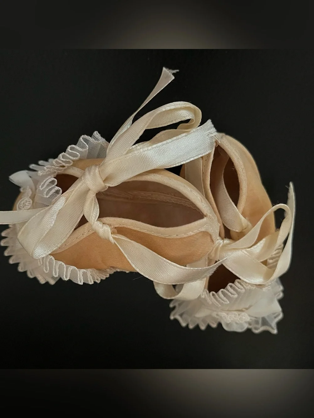 Vintage Baby Booties Tiny Lace and Ribbon Shoes Slippers Baptism Christening